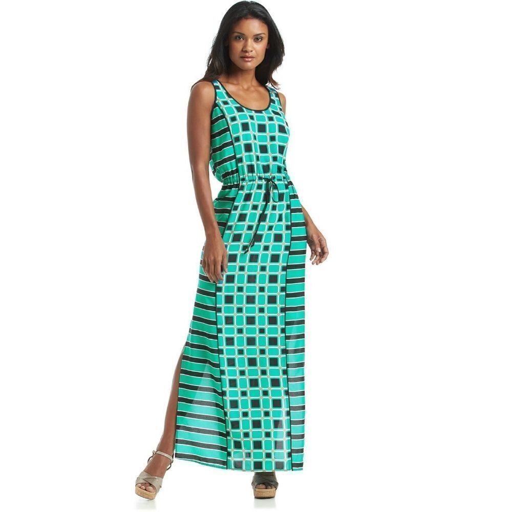New! MICHAEL KORS Women's Geometric Print Maxi Dress Side-Slit Size Small